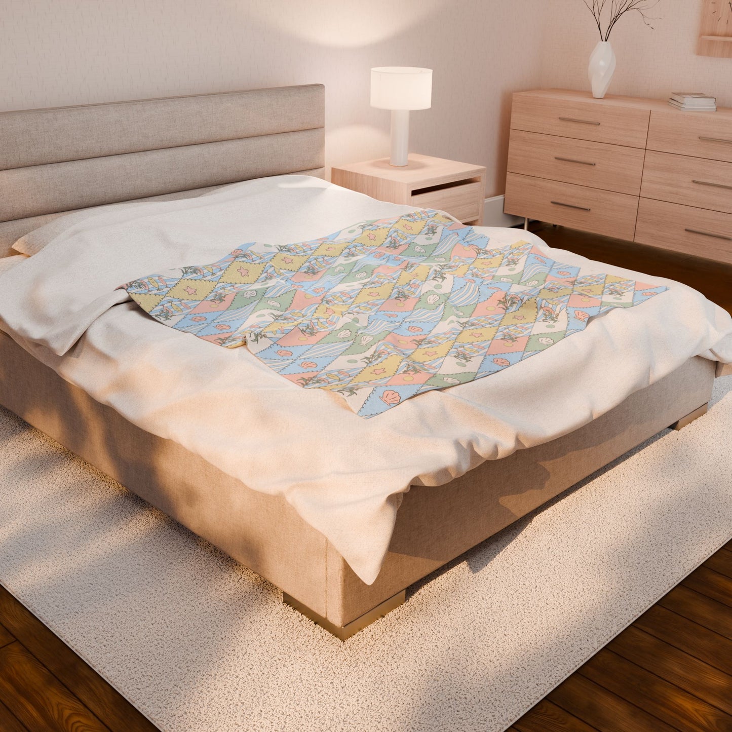 Pastel Argyle Diamond Pattern Velveteen Plush Blanket | Soft Geometric Throw