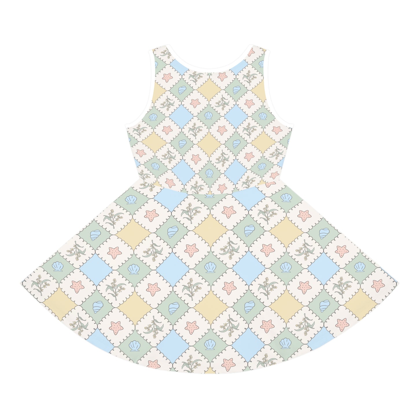Patchwork Floral Seashell Print Girls Sundress Soft Summer