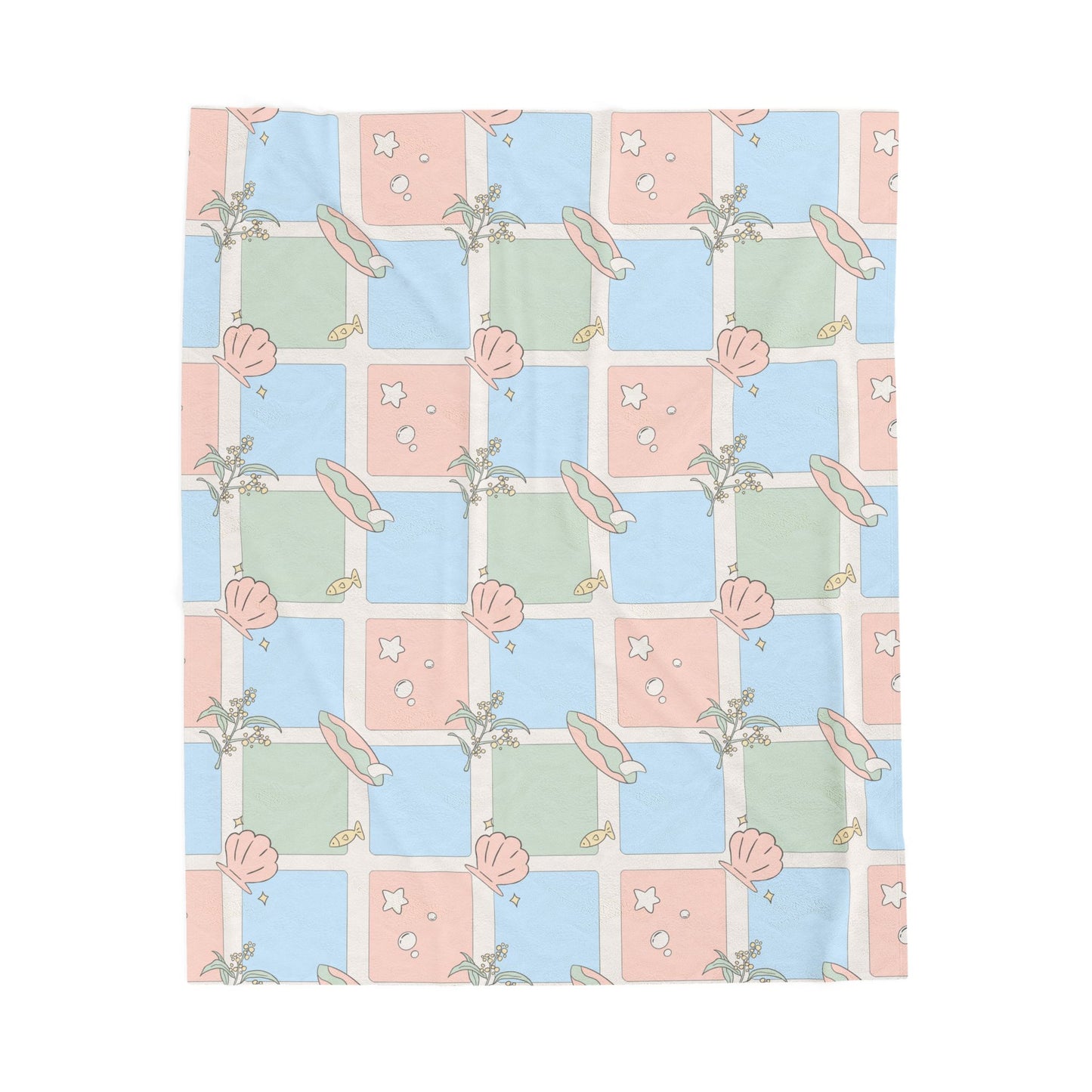Pastel Shell Checkerboard Velveteen Plush Blanket | Soft Shell Pattern