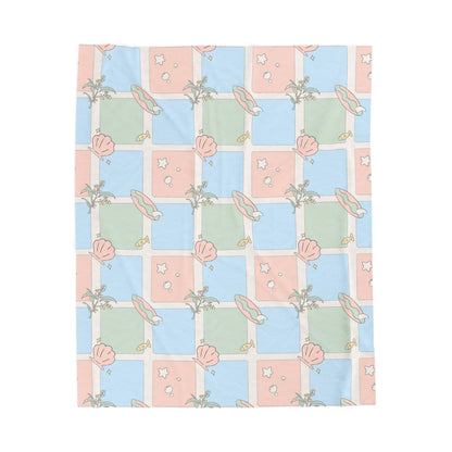 Pastel Shell Checkerboard Velveteen Plush Blanket | Soft Shell Pattern