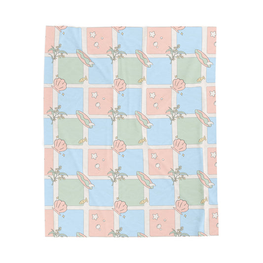 Pastel Shell Checkerboard Velveteen Plush Blanket | Soft Shell Pattern