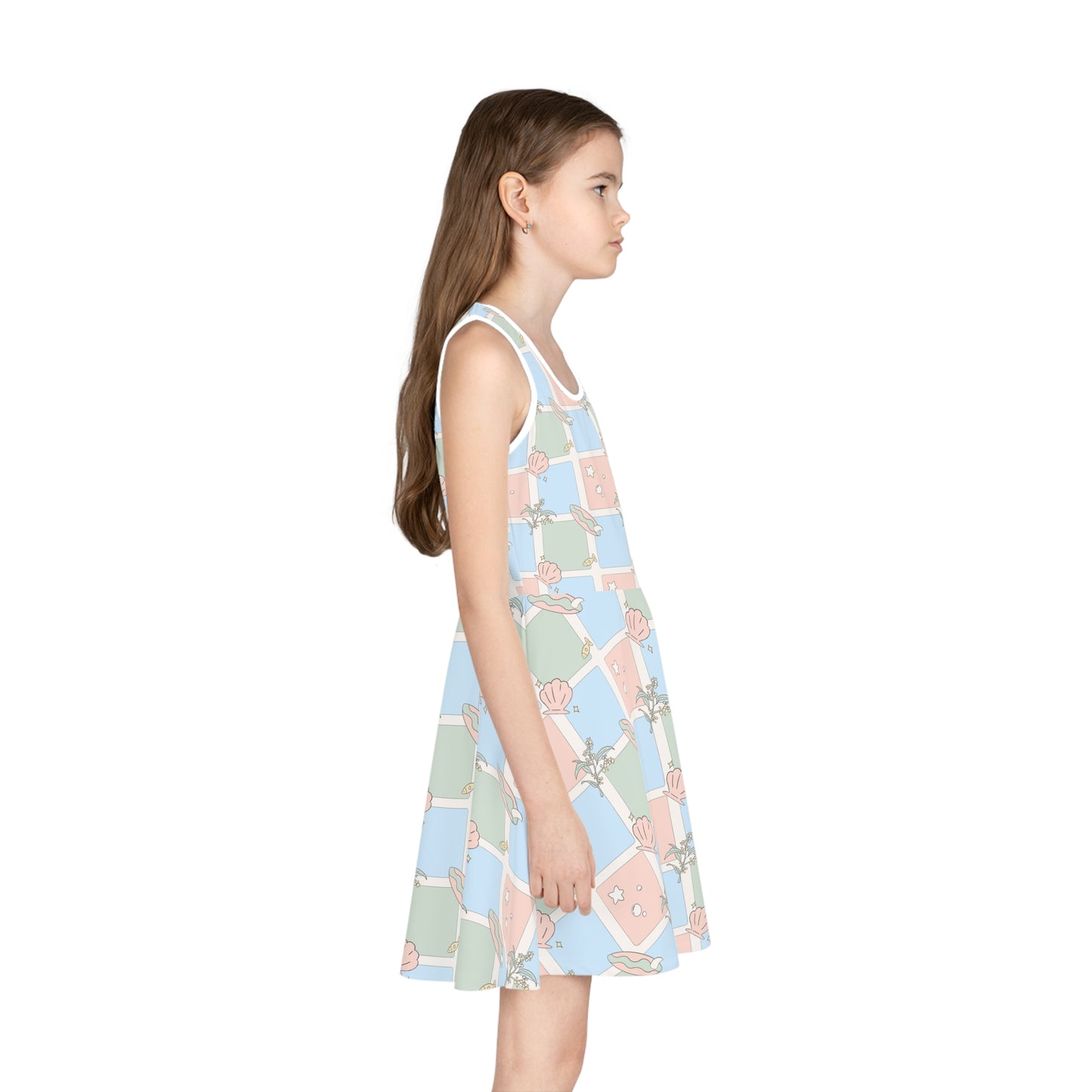 Girls Sleeveless Sundress Australian Pastel Floral Check AOP Dress