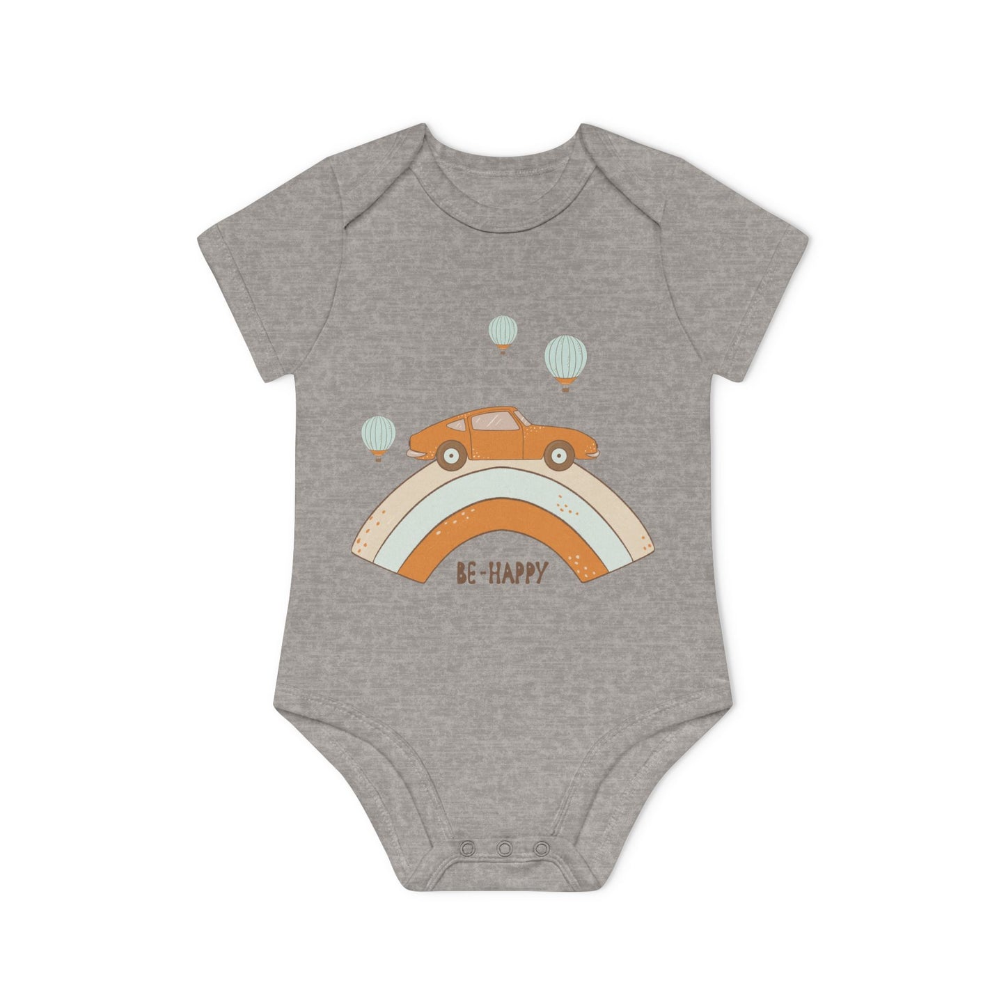 Vintage Car & Pastel Rainbow Organic Baby Onesie - Be Happy Print