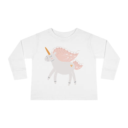 Toddler Long Sleeve Tee — Pink Pastel Unicorn Graphic Shirt