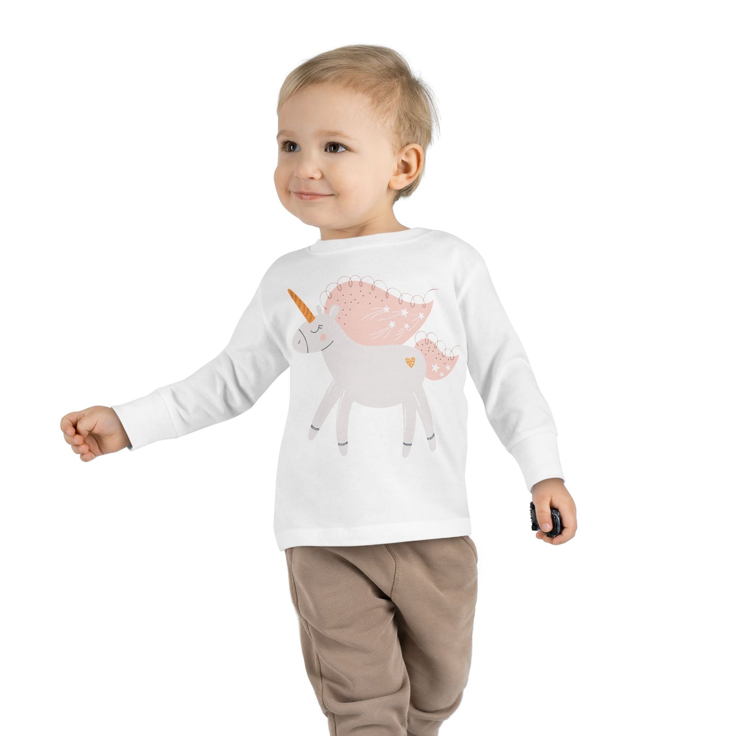 Toddler Long Sleeve Tee — Pink Pastel Unicorn Graphic Shirt