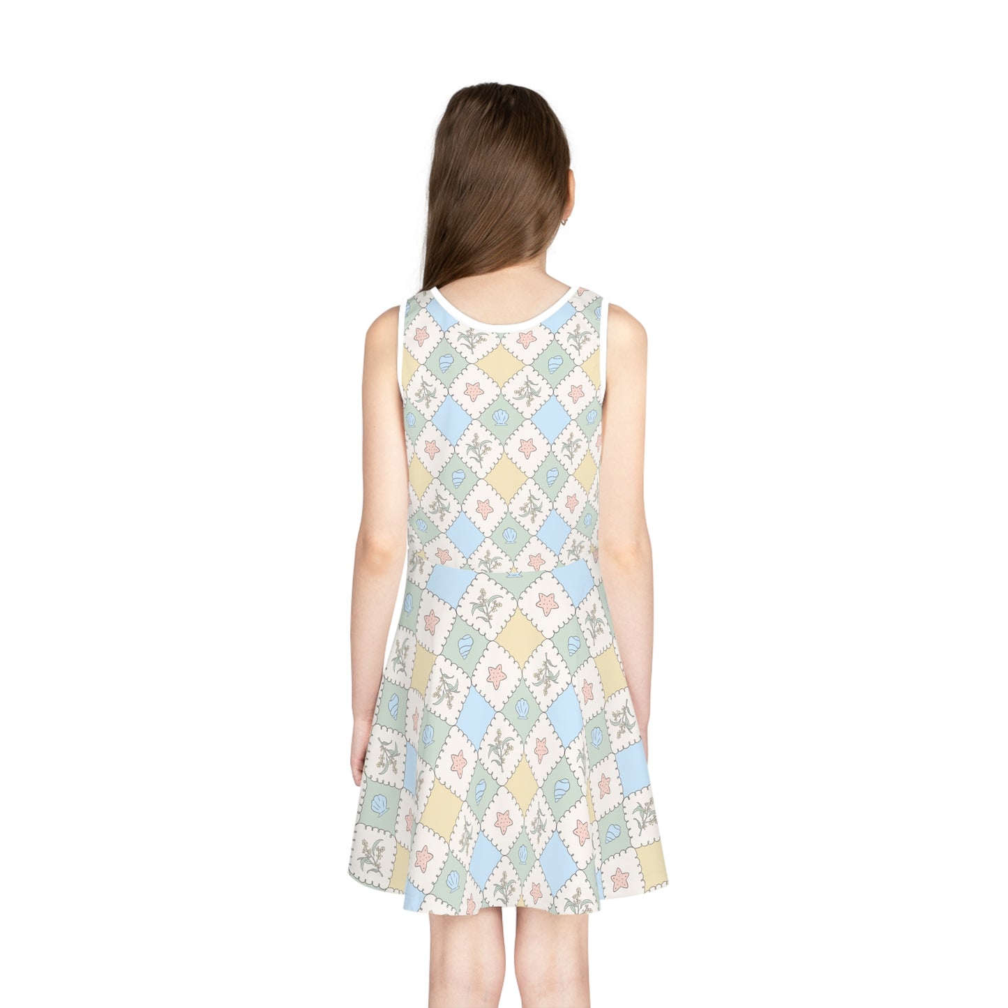 Girls' Pastel Patchwork Sundress Australian Floral & Seashell Print Design