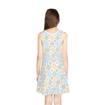 Girls' Pastel Patchwork Sundress Australian Floral & Seashell Print Design