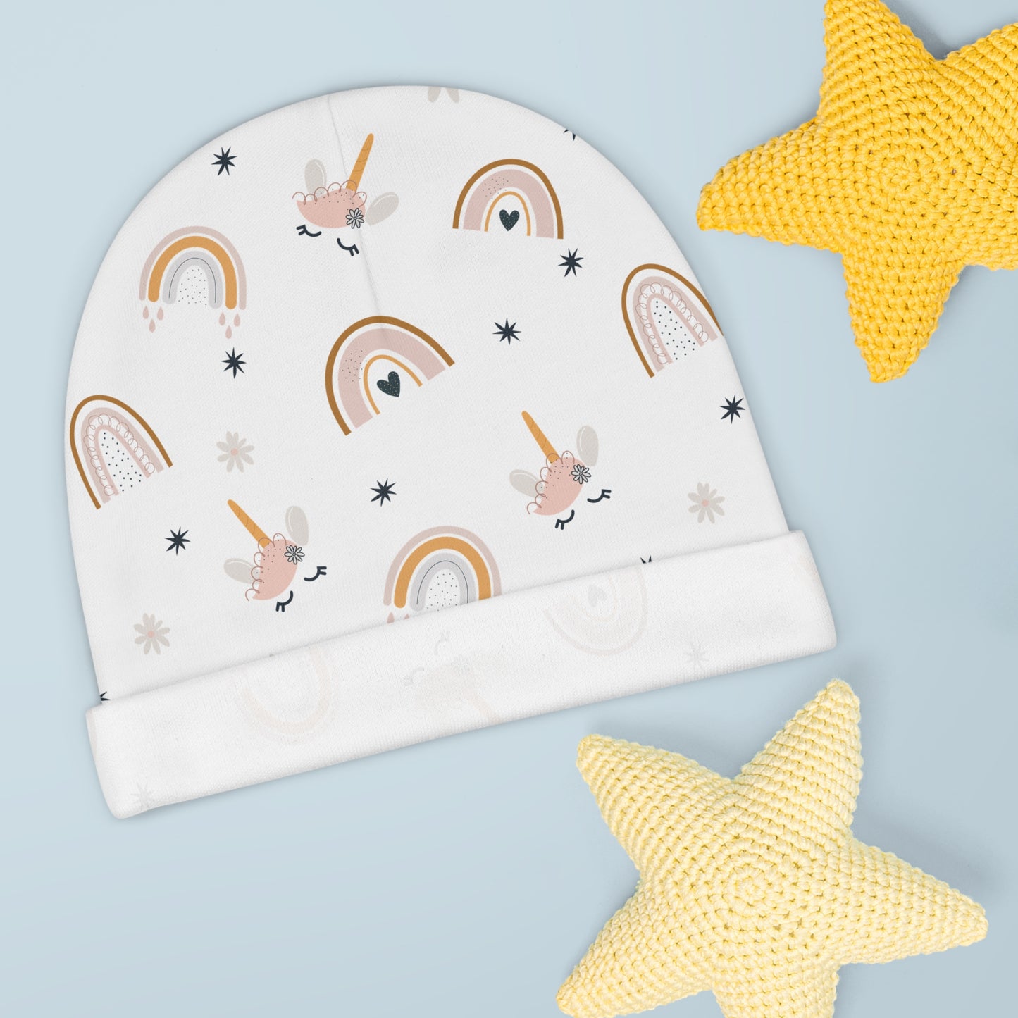 Baby Beanie - Pastel Rainbow and Unicorn Dreams Newborn Hat