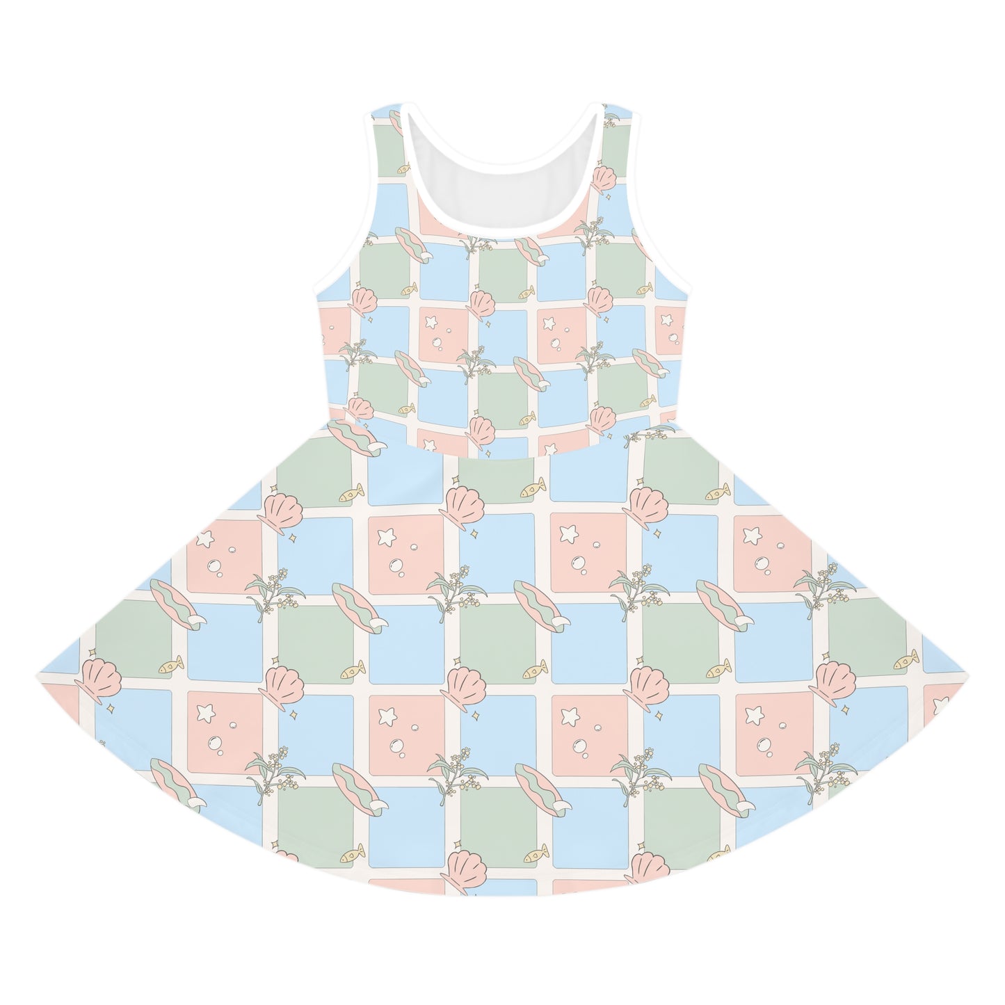 Girls Sleeveless Sundress Australian Pastel Floral Check AOP Dress