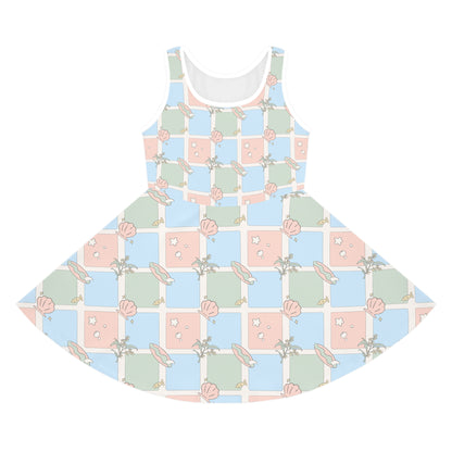 Girls Sleeveless Sundress Australian Pastel Floral Check AOP Dress