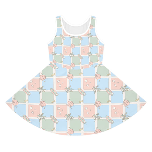 Girls Sleeveless Sundress Australian Pastel Floral Check AOP Dress