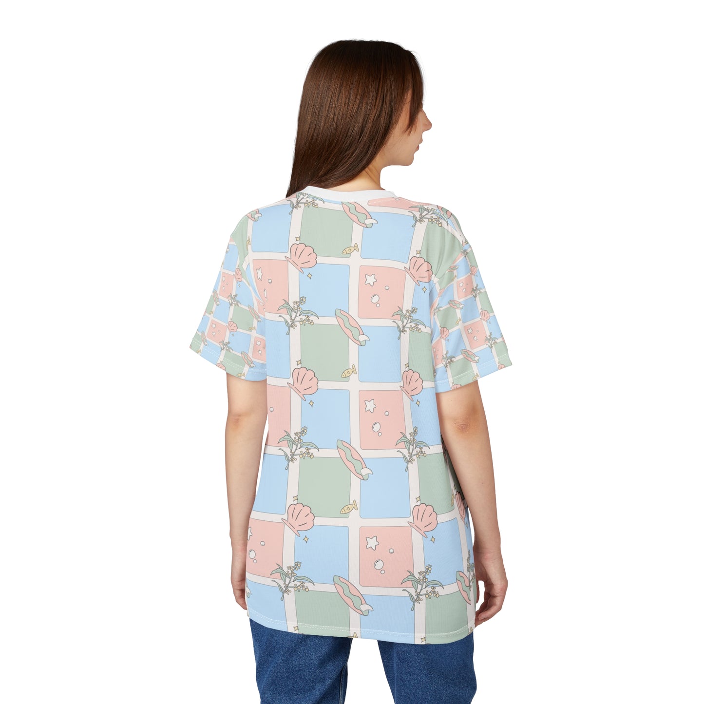 Pastel Beach Pattern Tee Australian Seashell & Palm All-Over Print Shirt