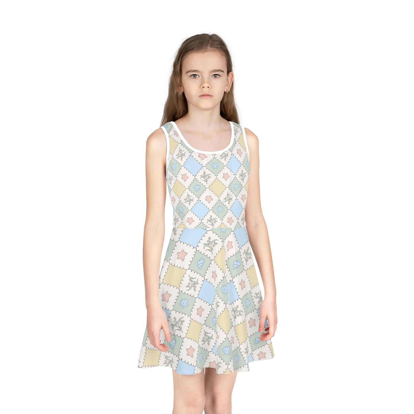 Girls' Pastel Patchwork Sundress Australian Floral & Seashell Print Design