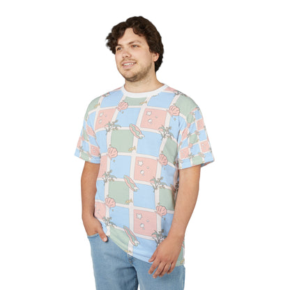 Pastel Beach Pattern Tee Australian Seashell & Palm All-Over Print Shirt