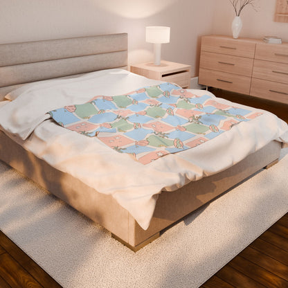Pastel Shell Checkerboard Velveteen Plush Blanket | Soft Shell Pattern