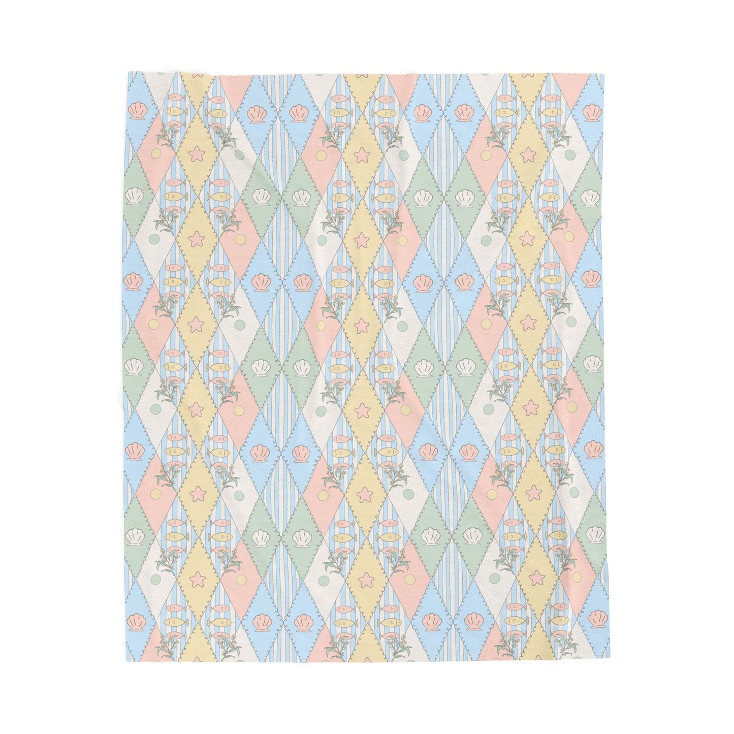 Pastel Argyle Diamond Pattern Velveteen Plush Blanket | Soft Geometric Throw