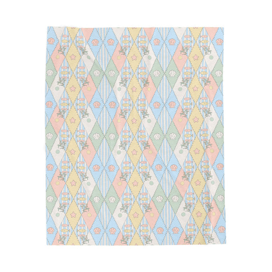 Pastel Argyle Diamond Pattern Velveteen Plush Blanket | Soft Geometric Throw