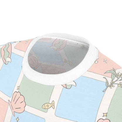 Pastel Beach Pattern Tee Australian Seashell & Palm All-Over Print Shirt