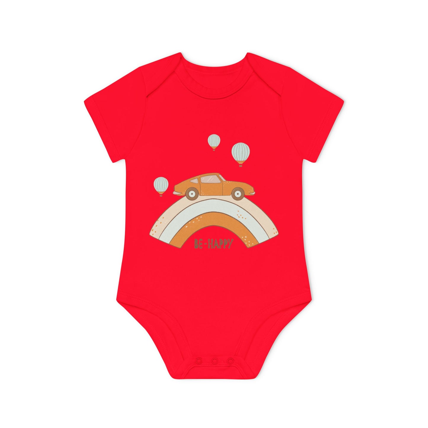 Vintage Car & Pastel Rainbow Organic Baby Onesie - Be Happy Print