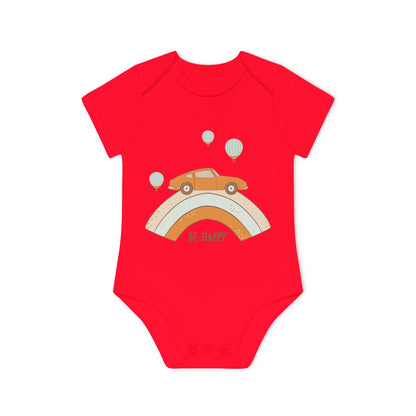 Vintage Car & Pastel Rainbow Organic Baby Onesie - Be Happy Print