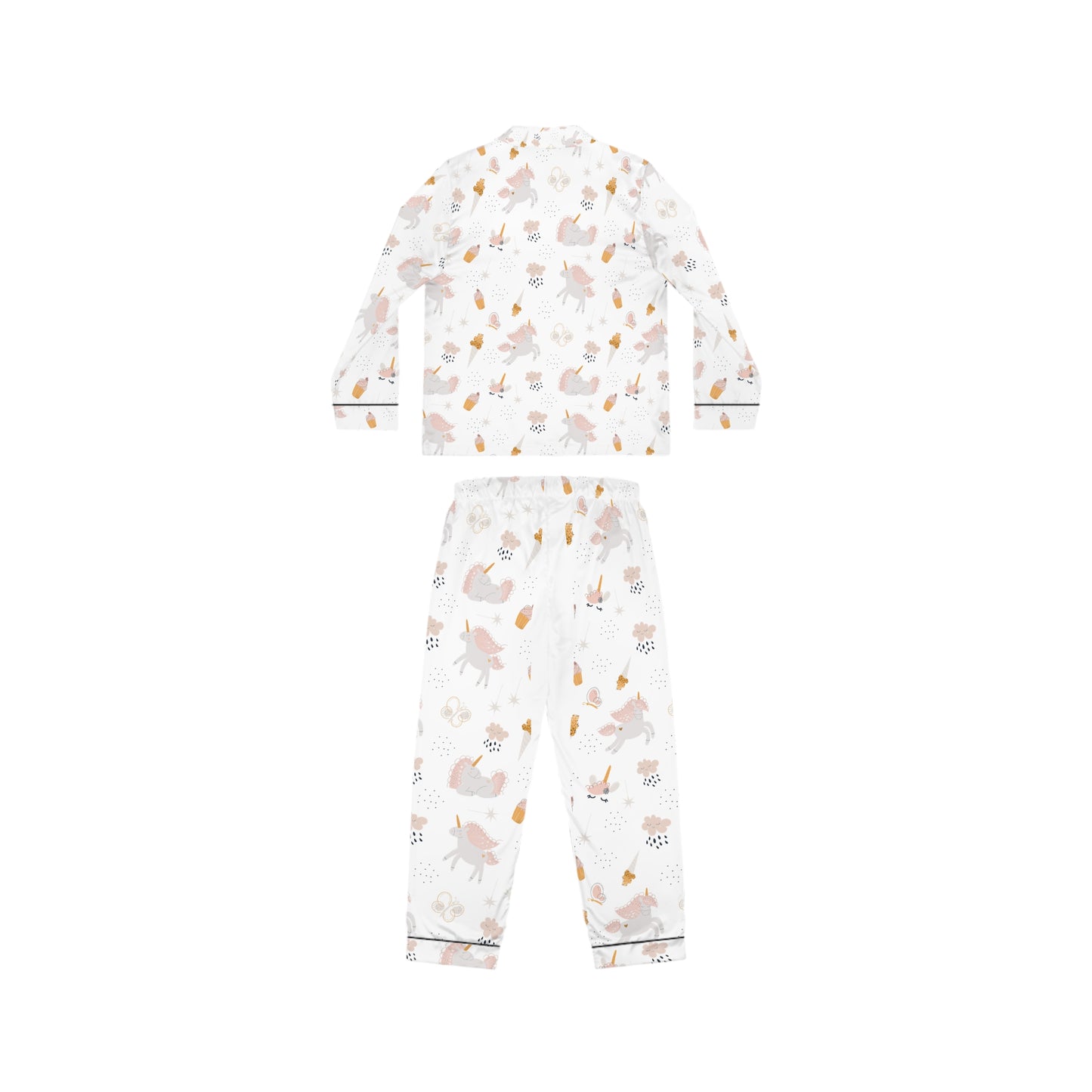 Satin Women’s Pajama Set – Unicorn & Cupcake Design Sleepwear