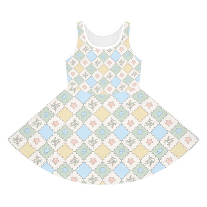 Girls' Pastel Patchwork Sundress Australian Floral & Seashell Print Design
