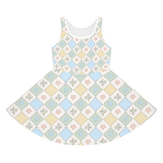 Girls' Pastel Patchwork Sundress Australian Floral & Seashell Print Design