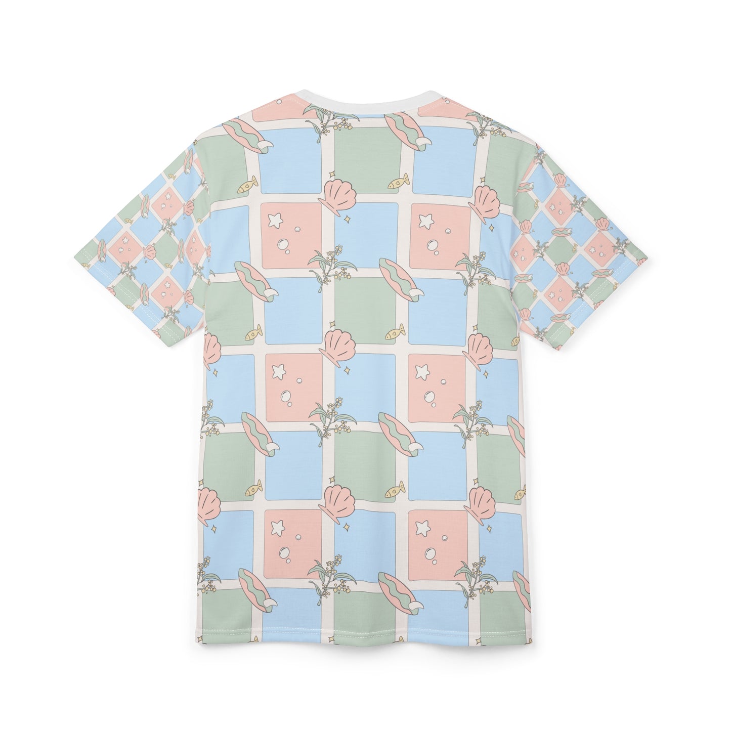 Pastel Beach Pattern Tee Australian Seashell & Palm All-Over Print Shirt
