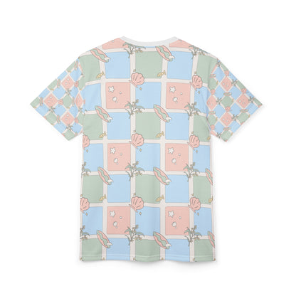 Pastel Beach Pattern Tee Australian Seashell & Palm All-Over Print Shirt