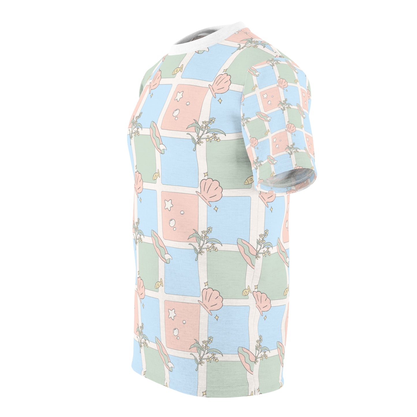 Pastel Beach Pattern Tee Australian Seashell & Palm All-Over Print Shirt