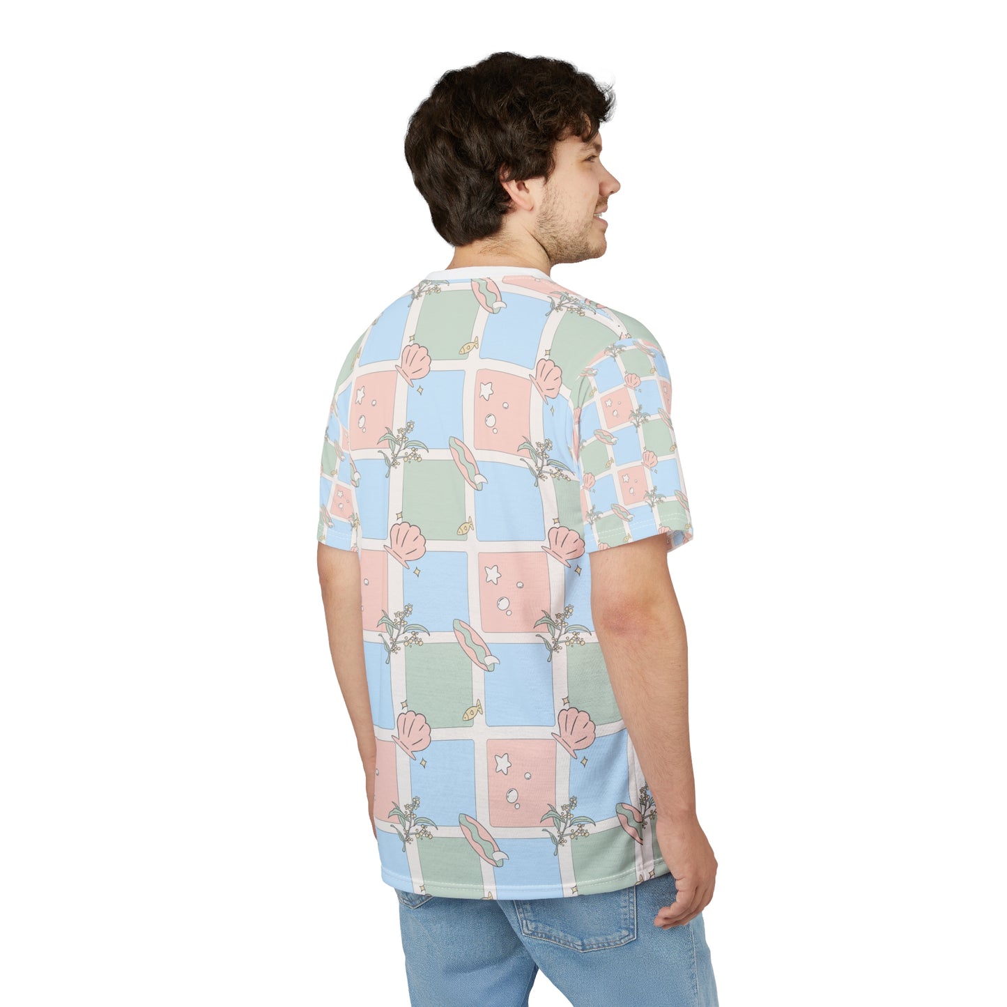 Pastel Beach Pattern Tee Australian Seashell & Palm All-Over Print Shirt