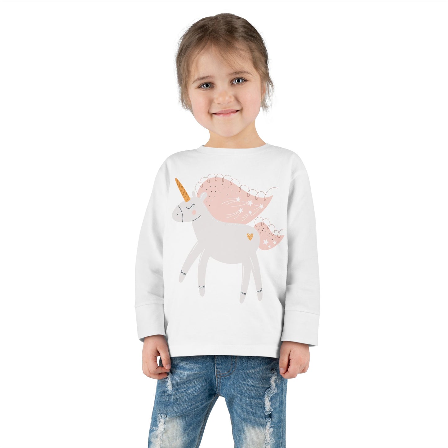 Toddler Long Sleeve Tee — Pink Pastel Unicorn Graphic Shirt