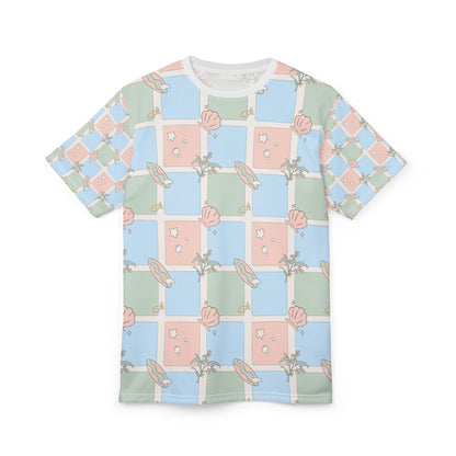 Pastel Beach Pattern Tee Australian Seashell & Palm All-Over Print Shirt