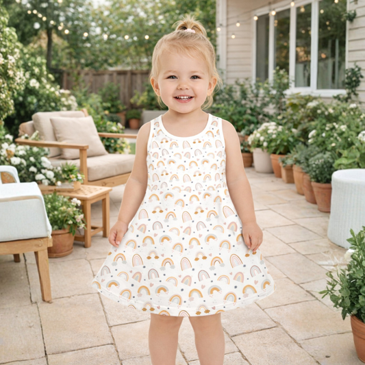 Rainbow Dreams Print Girls Sundress Soft Everyday Wear