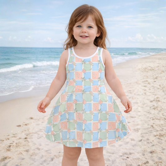 Pastel Floral Check Girls Sundress Soft Breezy Summer Days