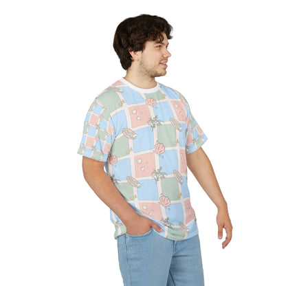 Pastel Beach Pattern Tee Australian Seashell & Palm All-Over Print Shirt