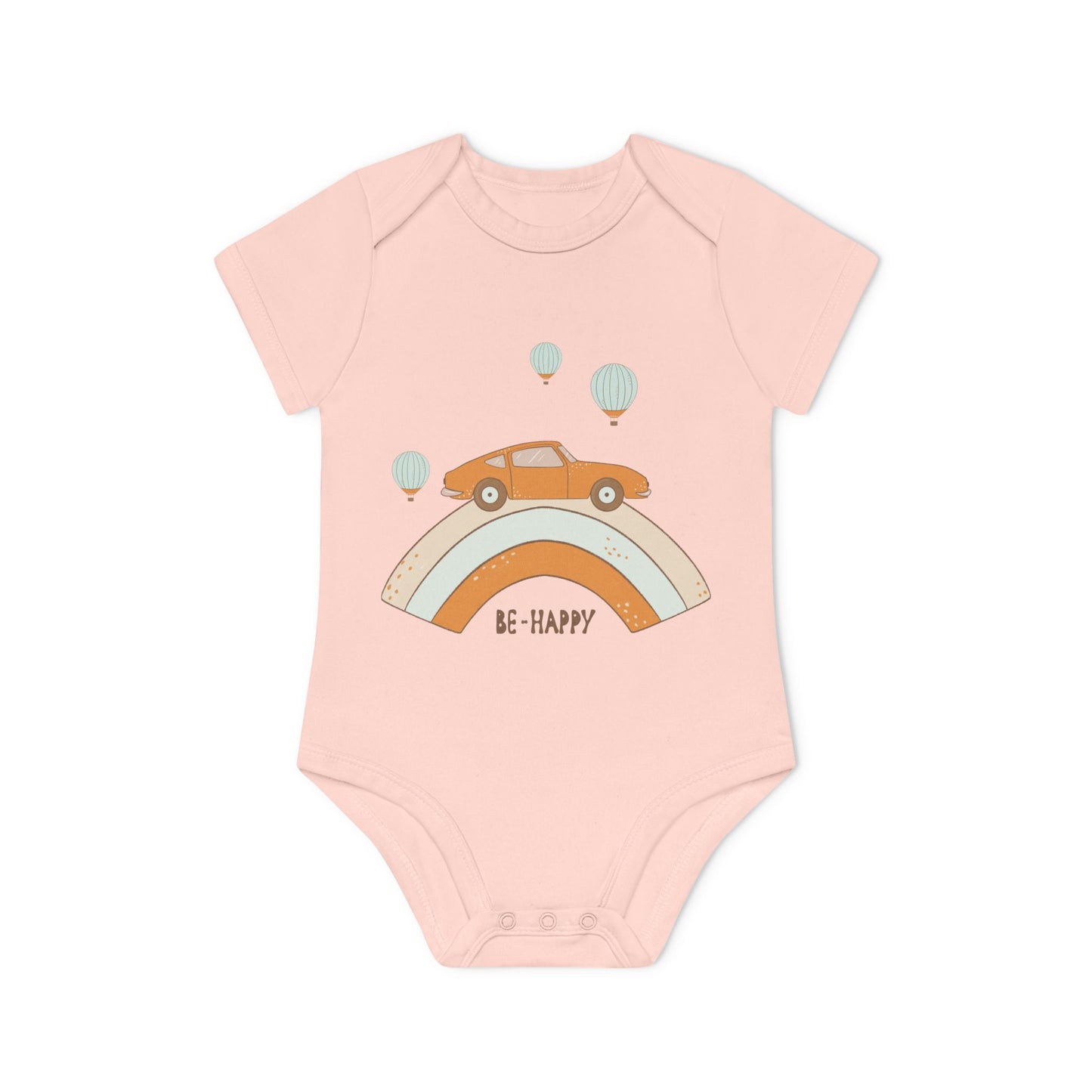Vintage Car & Pastel Rainbow Organic Baby Onesie - Be Happy Print