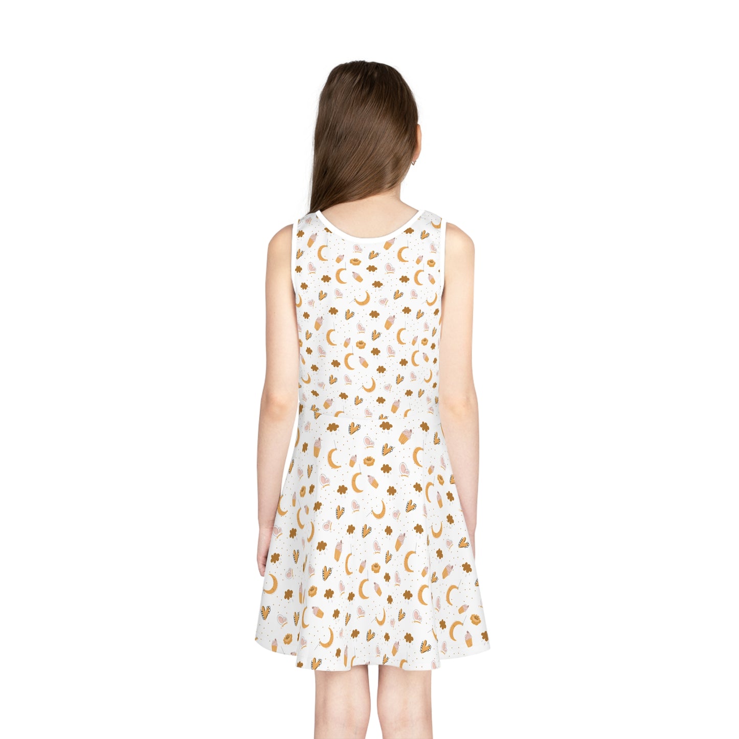 Girls' Sundress - Golden Moon and Stars All Over Print Summer Dress