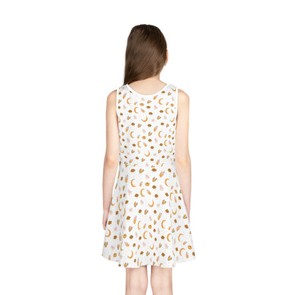 Girls' Sundress - Golden Moon and Stars All Over Print Summer Dress