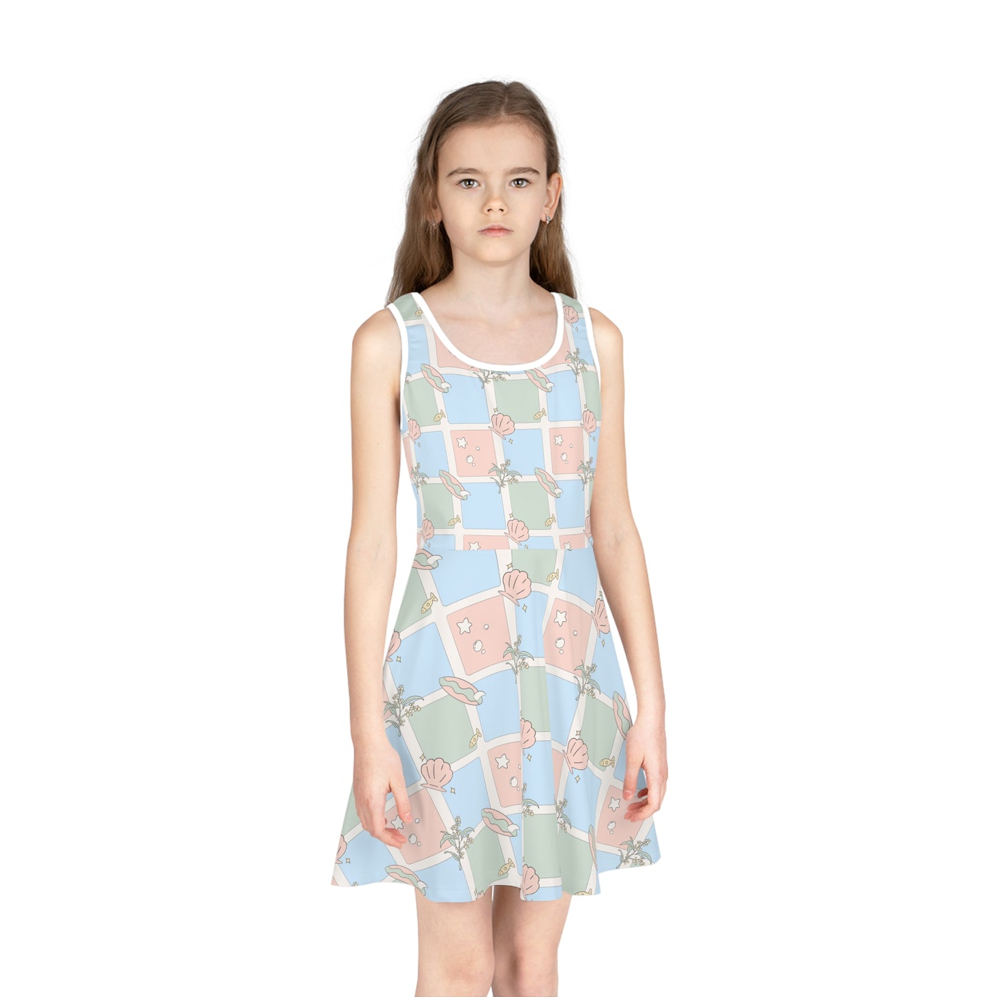 Girls Sleeveless Sundress Australian Pastel Floral Check AOP Dress