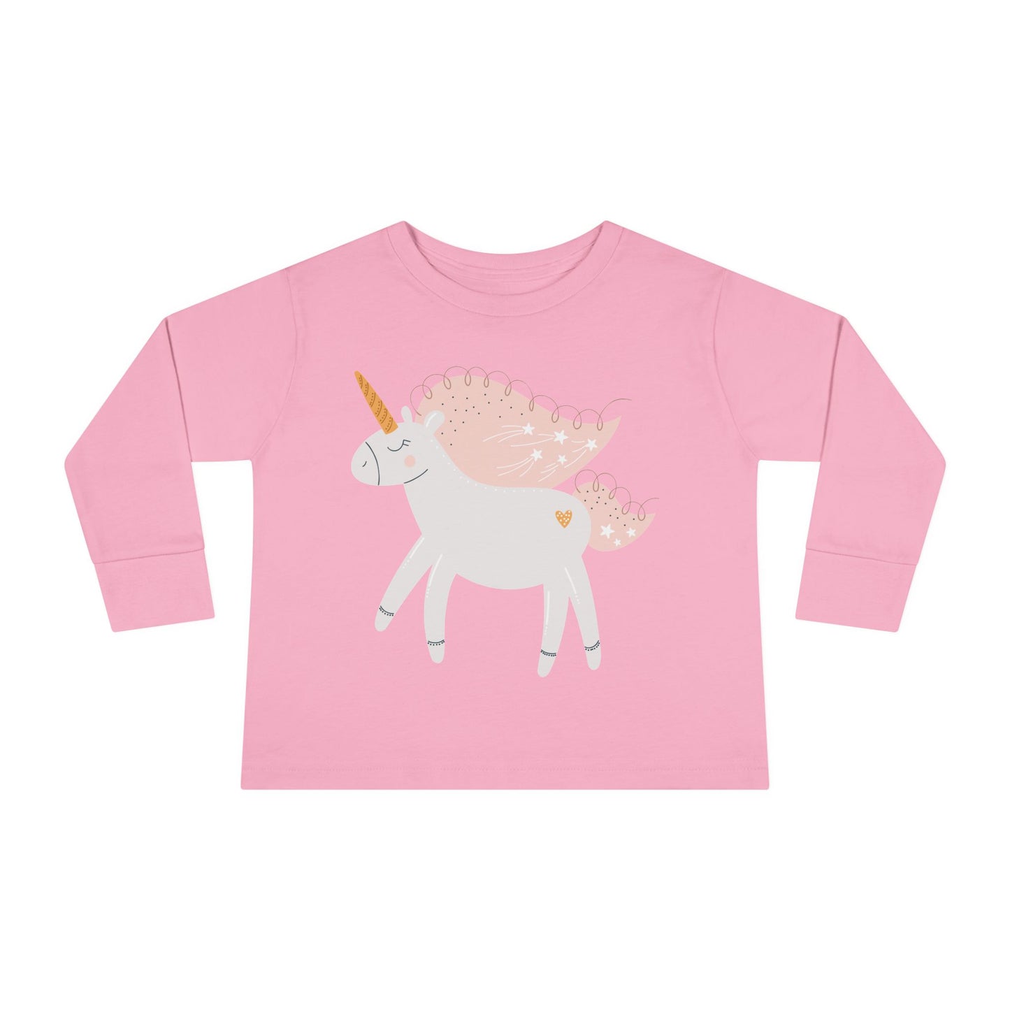 Toddler Long Sleeve Tee — Pink Pastel Unicorn Graphic Shirt