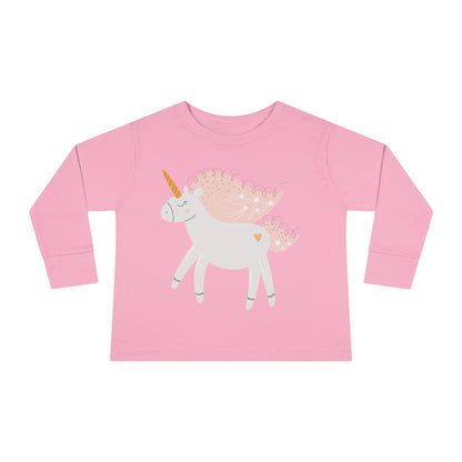 Toddler Long Sleeve Tee — Pink Pastel Unicorn Graphic Shirt