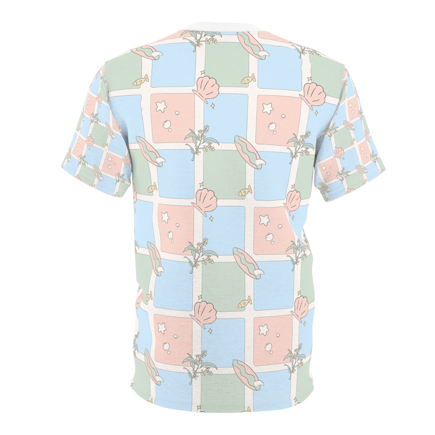 Pastel Beach Pattern Tee Australian Seashell & Palm All-Over Print Shirt