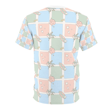Pastel Beach Pattern Tee Australian Seashell & Palm All-Over Print Shirt