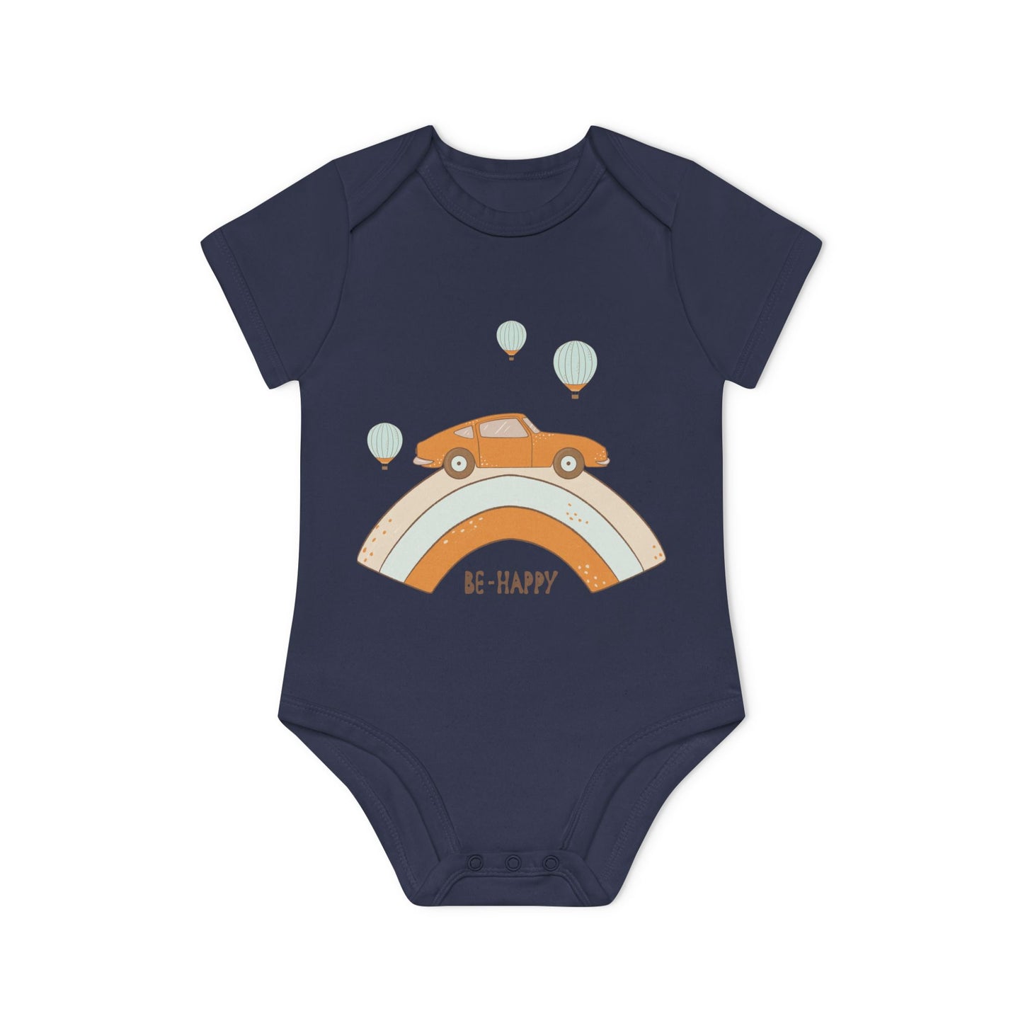 Vintage Car & Pastel Rainbow Organic Baby Onesie - Be Happy Print