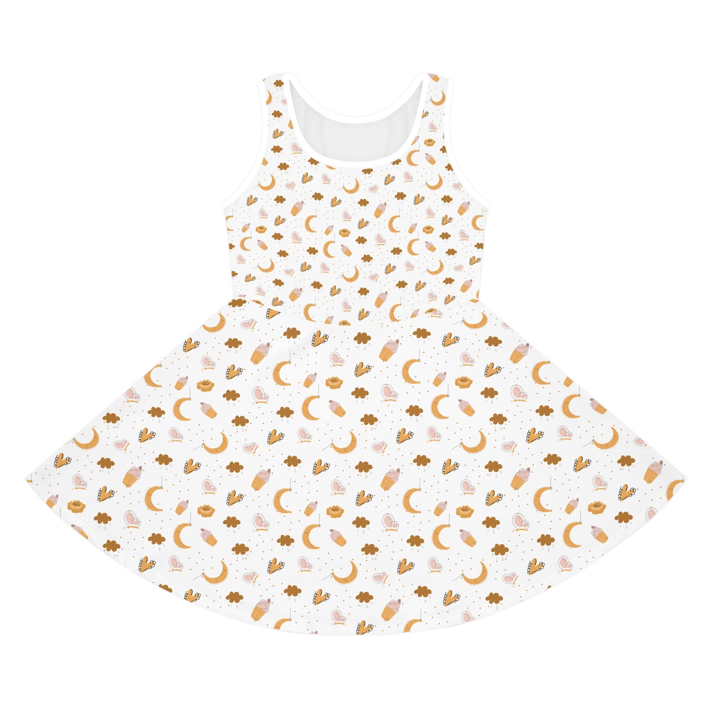 Girls' Sundress - Golden Moon and Stars All Over Print Summer Dress