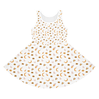 Girls' Sundress - Golden Moon and Stars All Over Print Summer Dress