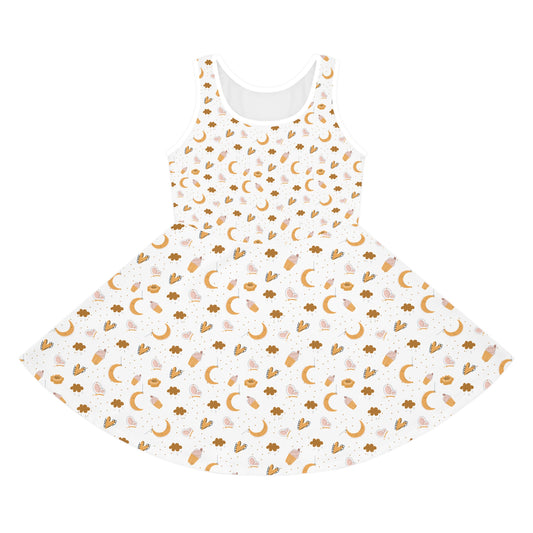 Girls' Sundress - Golden Moon and Stars All Over Print Summer Dress