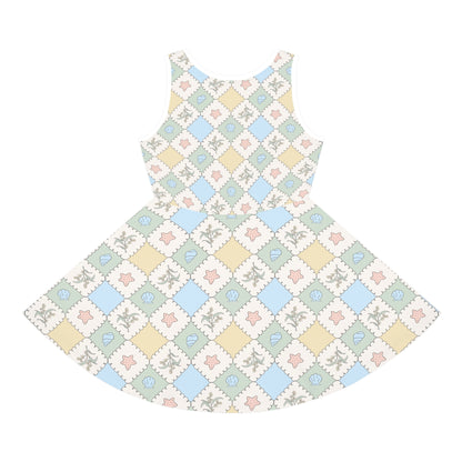 Girls' Pastel Patchwork Sundress Australian Floral & Seashell Print Design