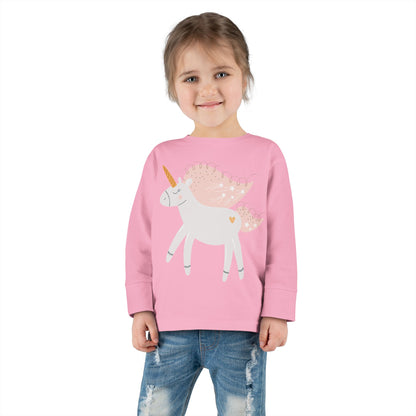Toddler Long Sleeve Tee — Pink Pastel Unicorn Graphic Shirt